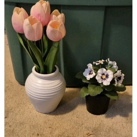 Artificial Tulips in Vase + Potted‎ Flowers Decor Set Home Decor