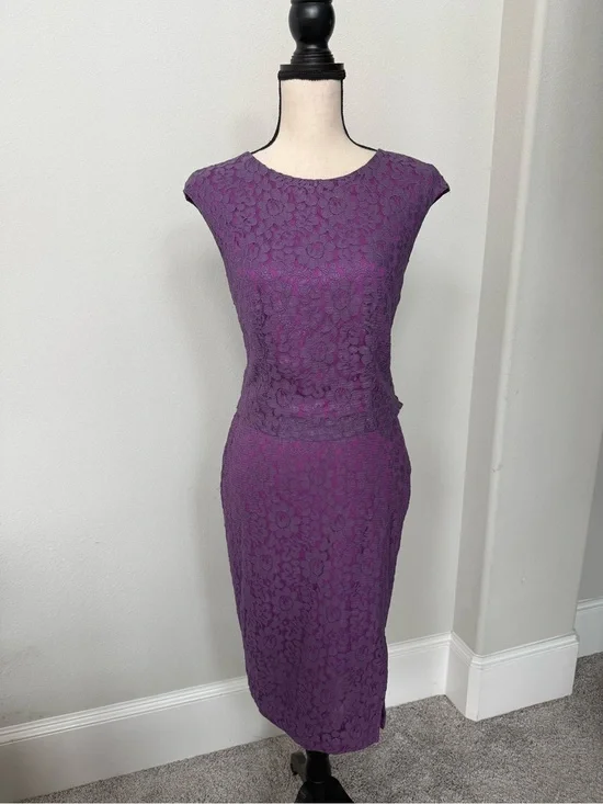 Bisou Bisou Purple Lace Matching Set Pencil Skirt and Cap Sleeve Top