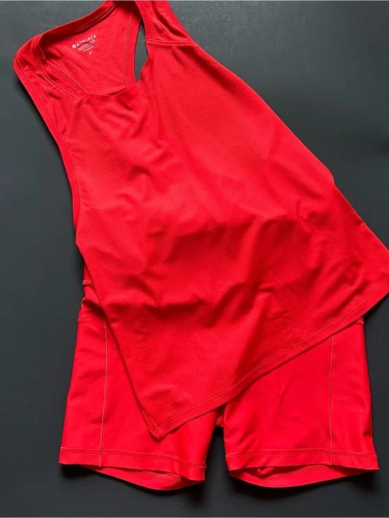 Athleta Red Grid Knit Tank + Shorts Set, Size M