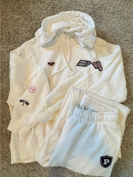 PINK Victoria's Secret White  Hoodie & Jogger Set