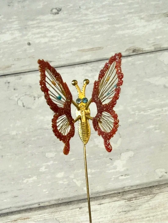 Beautiful Butterfly Glotter Brooch Pin Gold Orange Womens Girls Tween Jewelry