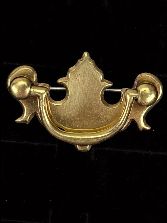Vintage Brass Tone Drawer Pull Hardware Conversion Brooch Figural Statement Pin