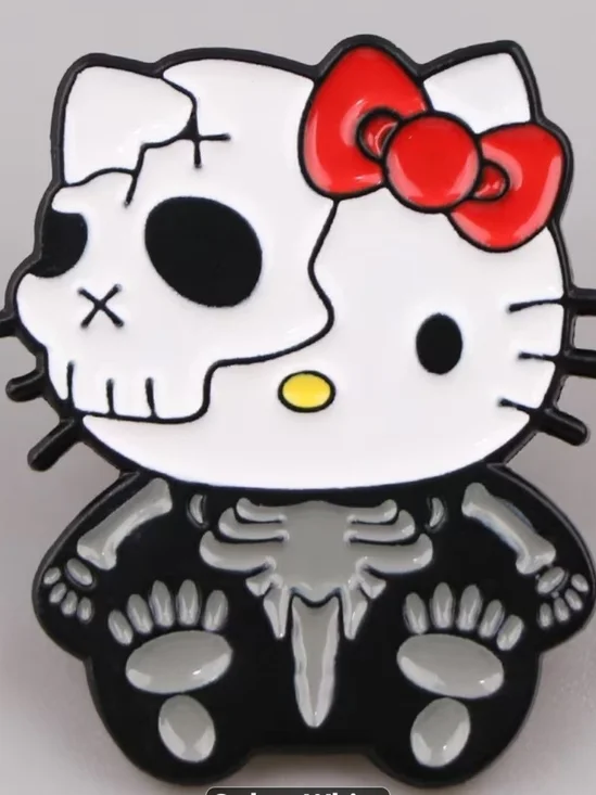 Hello Kitty Skull Enamel Pin - Black, White & Red