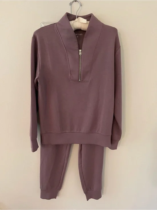Softies Cozy Half-Zip Pullover & Jogger Set - Plum XS