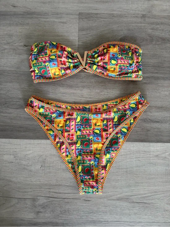 ❤️ NWOT Fruit Print Bandeau Bikini Set - Yellow Pink Blue Green