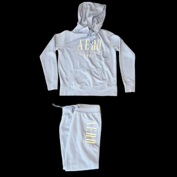 AEROPOSTALE Matching Light Blue Hoodie & Jogger Set - XS