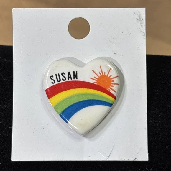Vintage Susan Rainbow Heart Name Brooch Pin Original Card Retro