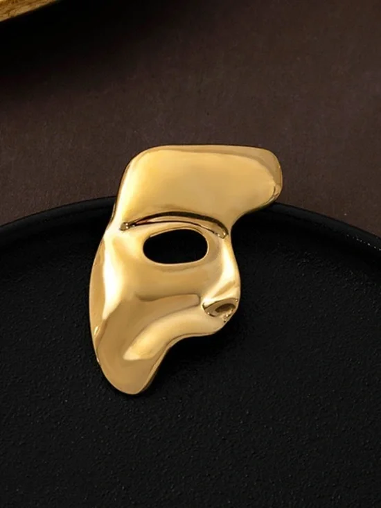 Gold Phantom Mask Brooch Pin – Theater Masquerade Face Statement Jewelry
