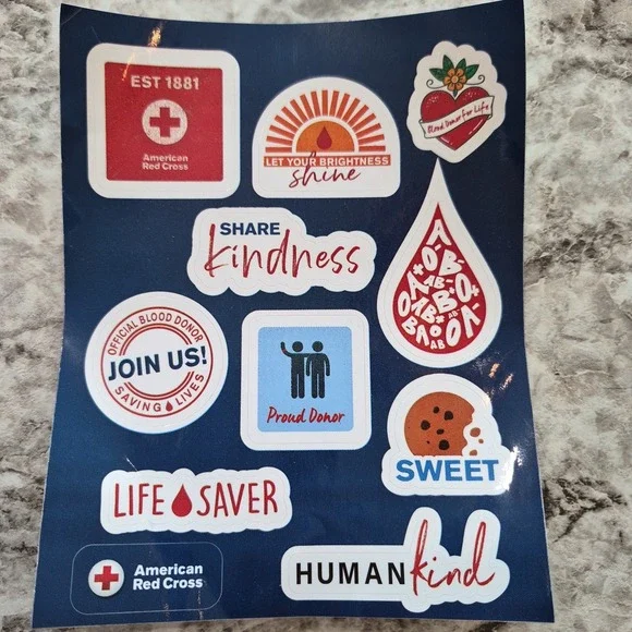American Red Cross Blood Donor Decals  Sheet Of 11 Stickers NEW