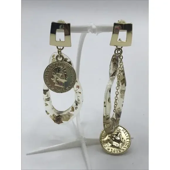 Unique Flash acrylic Drop dangle‎ coin chain Artisan EARRINGS