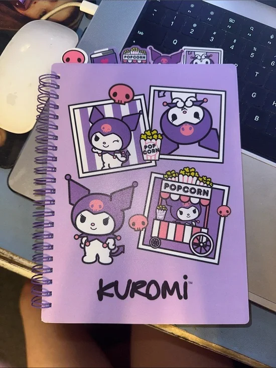 Sanrio Kuromi Lavender Spiral Notebook with Popcorn Character Art