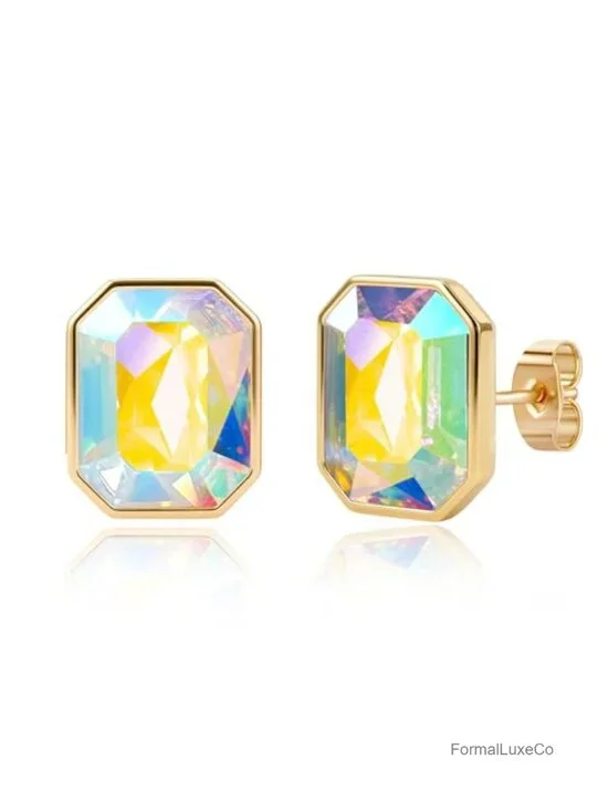 Austrian Crystal Stud Earrings 14K Gold Plated S925 Sterling Silver