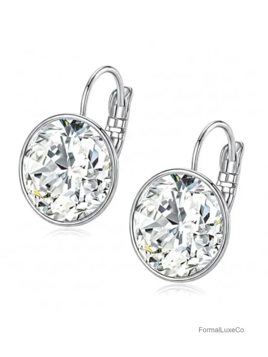 Crystal Drop Earrings 18K White Gold Plated Leverback Hypoallergenic Dangle