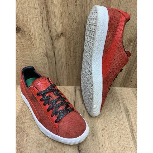 PUMA Clyde GCC Risk Red Snakeskin Suede Sneakers Men's Size 7 362631-02