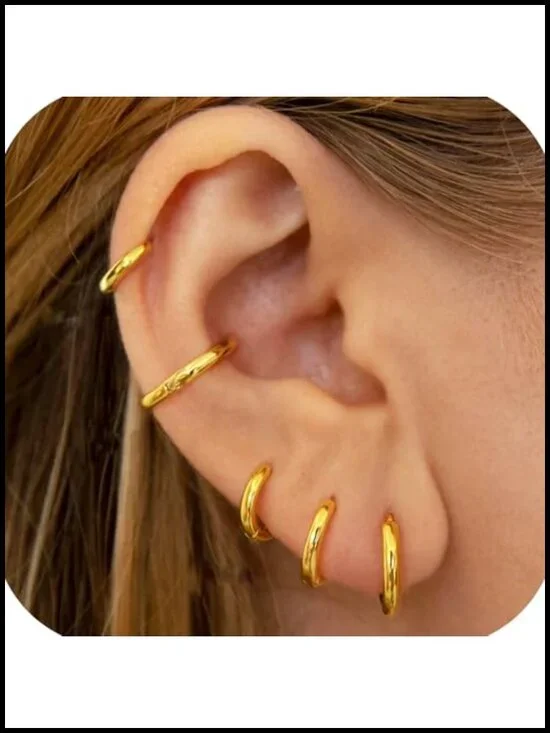 6 Pairs Gold Plated Huggie Hoop Earrings Set for Women Hypoallergenic