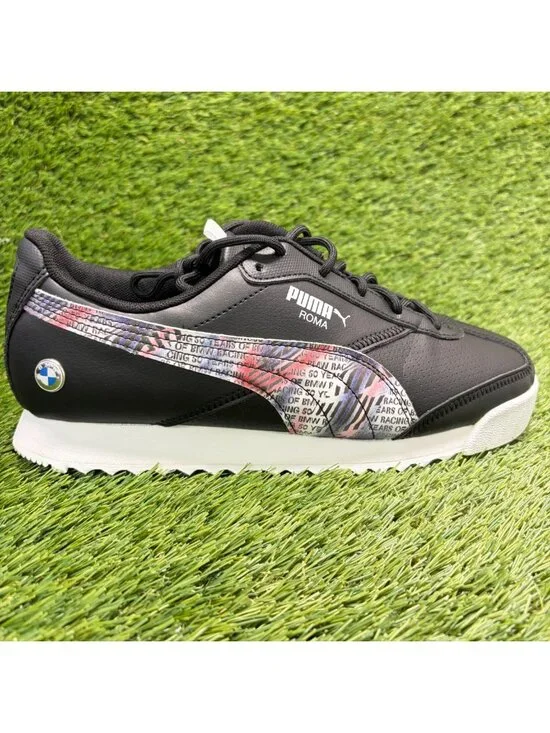 Puma BMW Motorsport Roma Via Mens Size 7.5 Black Athletic Leather Shoes Sneakers