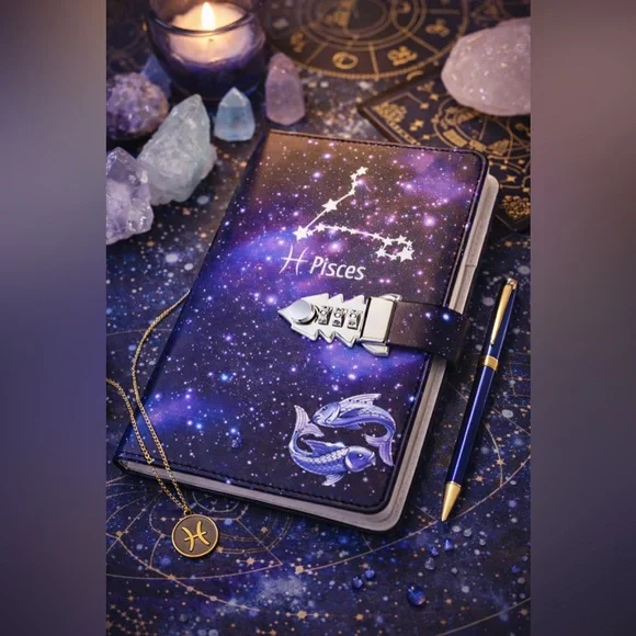 ✨Pisces Zodiac Lock Journal – Celestial Galaxy Design
