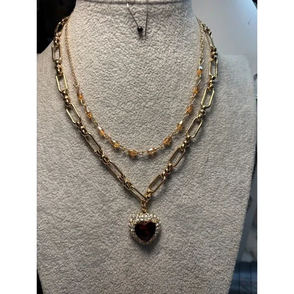 #45. Paparazzi Double-Layered Heart Necklace Earring Set