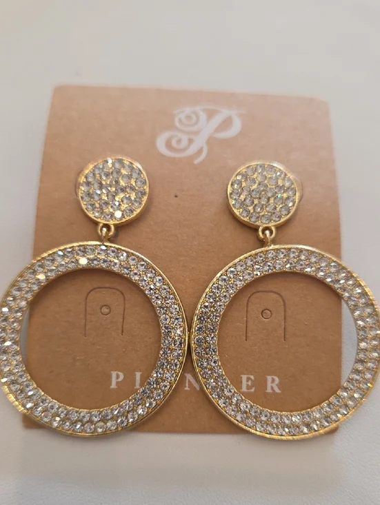 Goldtone Crystal Pave Hoop Drop Earrings