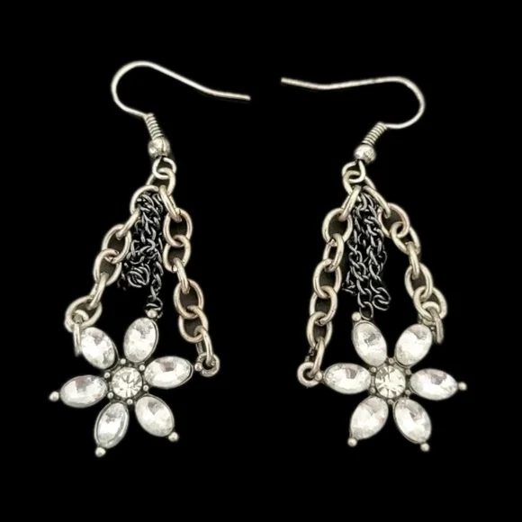 Crystal Rhinestone Dangle Flower Bling Earrings Clear Stone Gem Jewels Jewelry