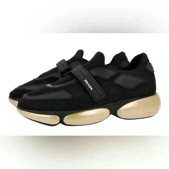 Prada Men Black Mesh Gold Sole Sneakers Shoes Size Authentic 7-37.5