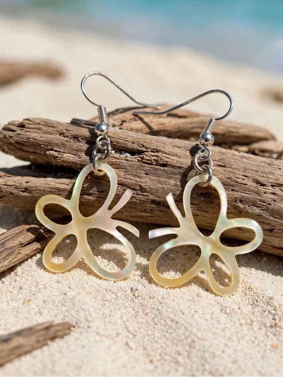 Mother-of-Pearl Butterfly Drop Earrings - Iridescent Yellow