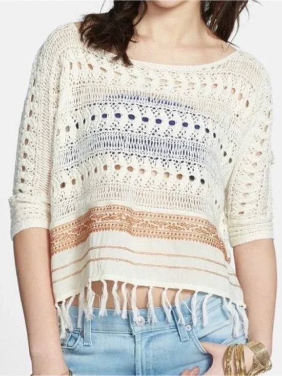 Free People New Romantics Crochet Fringe Top S Coastal Cowgirl Boho Festival Y2K