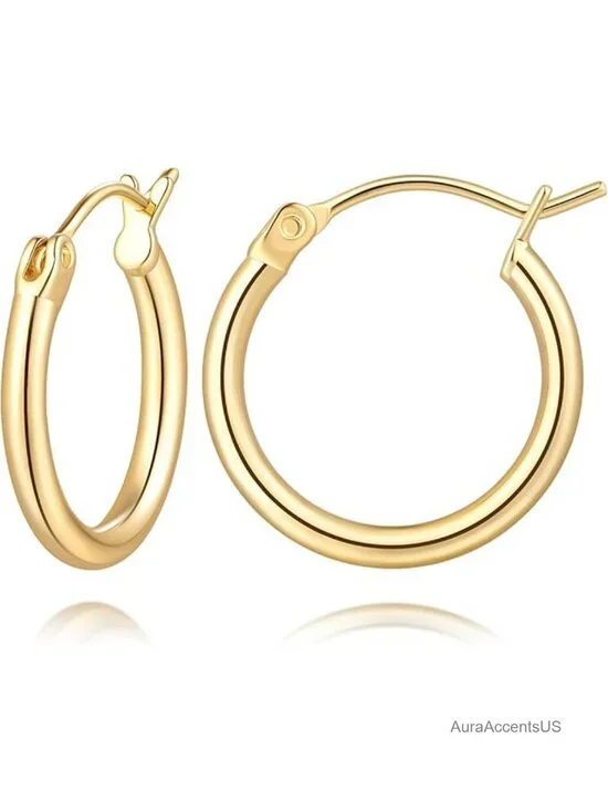 14K Gold Plated Hoop Earrings for Women with Cubic Zirconia Accents Spiral