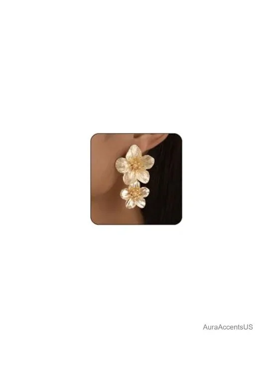 Chunky Statement Earrings for Women, Large Flower Ginkgo Leaf Drop Dangle