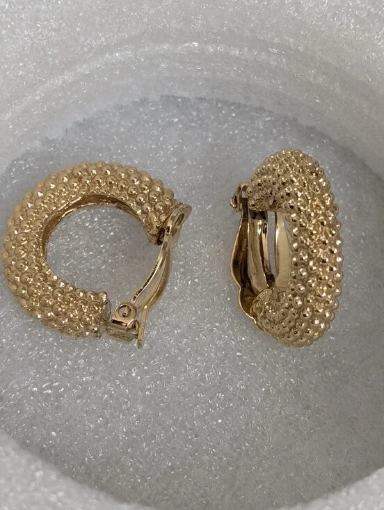 Givenchy Hoop Earrings Clip On Vintage Gold Textured Hoop Earrings