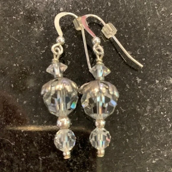 Sterling Silver clear glass bead earrings