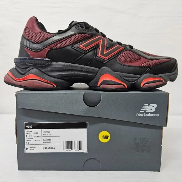 New Balance 9060 Athletic Shoes Abzorb Midsole U9060BLA Black Red Mens Size 11.5