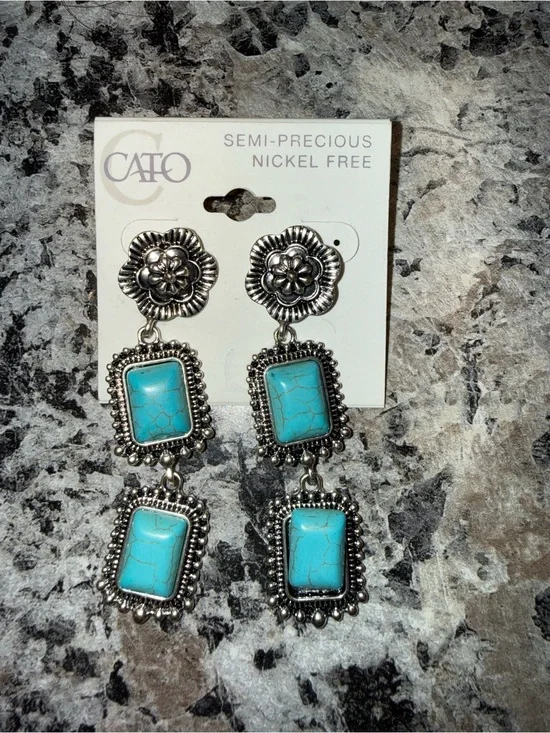 Cato Silver-Tone Turquoise Double Drop Earrings