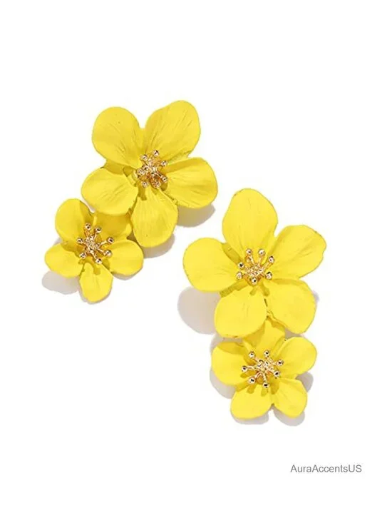 Boho Flower Dangle Earrings Layered Petal Drop Alloy Chic Wedding Jewelry