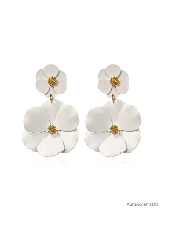 Boho 2-Layered Floral Petal Drop Dangle Earrings for Women Alloy Statement