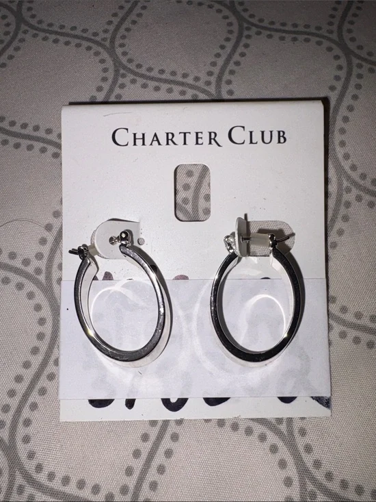 Charter Club Shiny Silver Oval Hoop Earrings