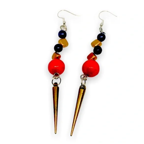 New Handmade S925 Sterling Silver Red Jasper & Iridescent Pyrite Earrings