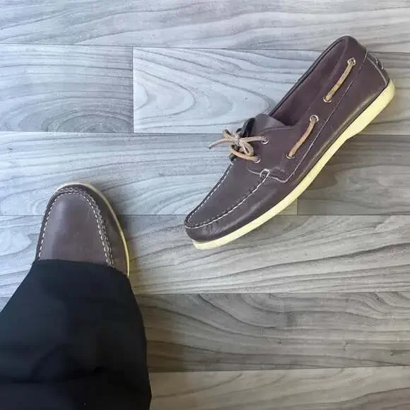 Vintage Y2K Leather Boat Shoes Dark Brown Size 9