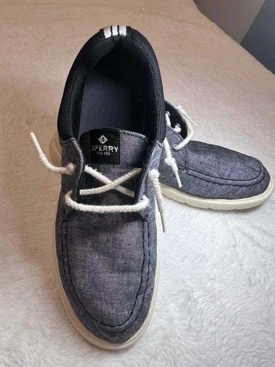 Sperry Men’s Charcoal Canvas Boat Shoes with White Laces