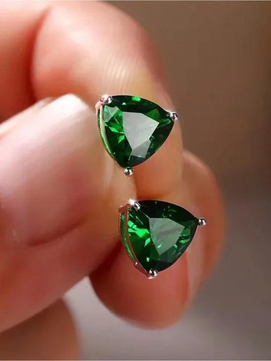 Emerald Green Trillion Stud Earrings - Luxury Jewelry