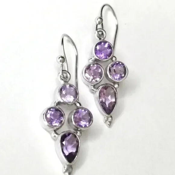 Sterling silver lavender purple Amethyst dangle drop earrings