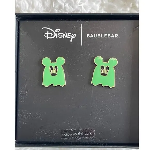Disney BaubleBar Glow In The Dark Mickey Mouse Ghost Earring NEW Green Halloween