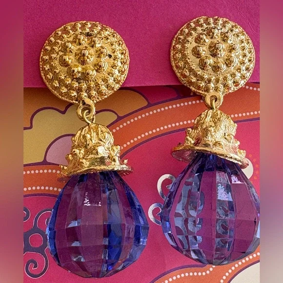 Vintage Blue Faceted Clip-On Earrings