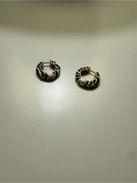 Gold-Tone Black & White Zebra Hoop Earrings