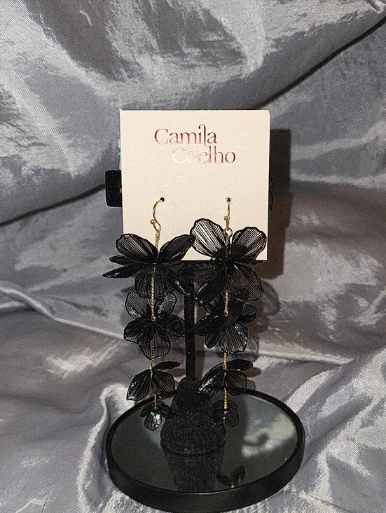 Camila Coelho Black Floral Drop Earrings Brand New Te