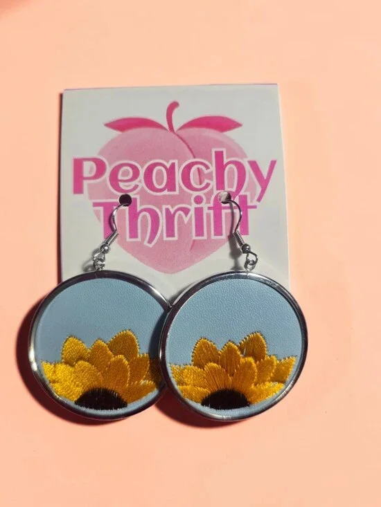 Sky Blue & Golden Sunflower Embroidered Frame Dangles