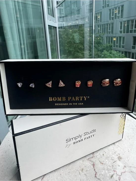 Bomb Party Simply Studs Earring Set - Gold with Red Accent