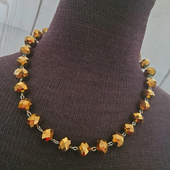 Vintage silvertone necklace with bronze colored faceted glittery beads