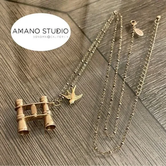 Amano Studio Gold-Tone Binocular & Sparrow Bird Pendant Necklace Women's Jewelry