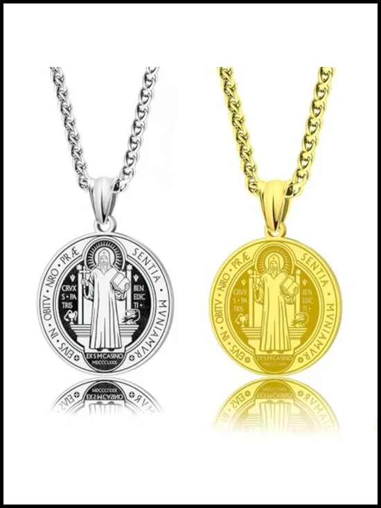 St. Benedict Medal Necklace Stainless Steel Religious Pendant for Men Women